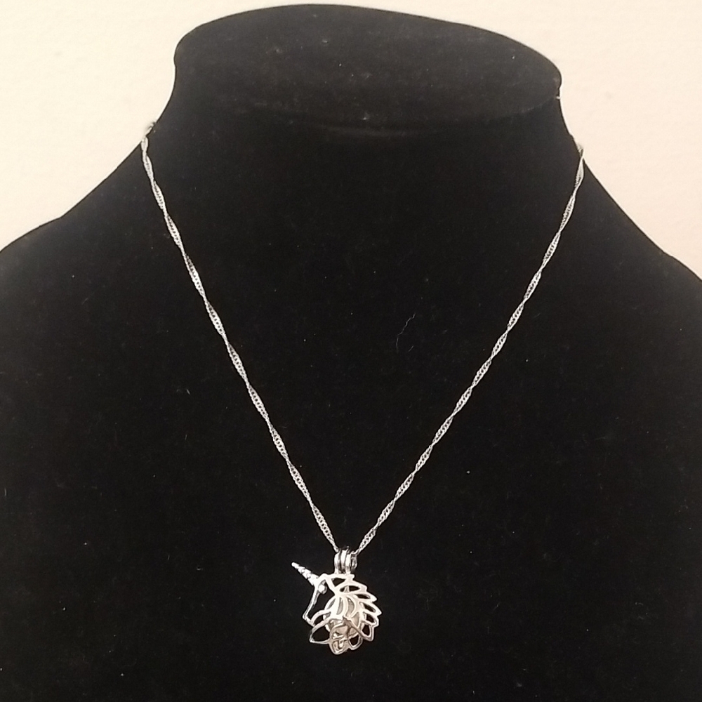 18K Gold Plated Unicorn Pendant & Necklace w/ Pearl Inside